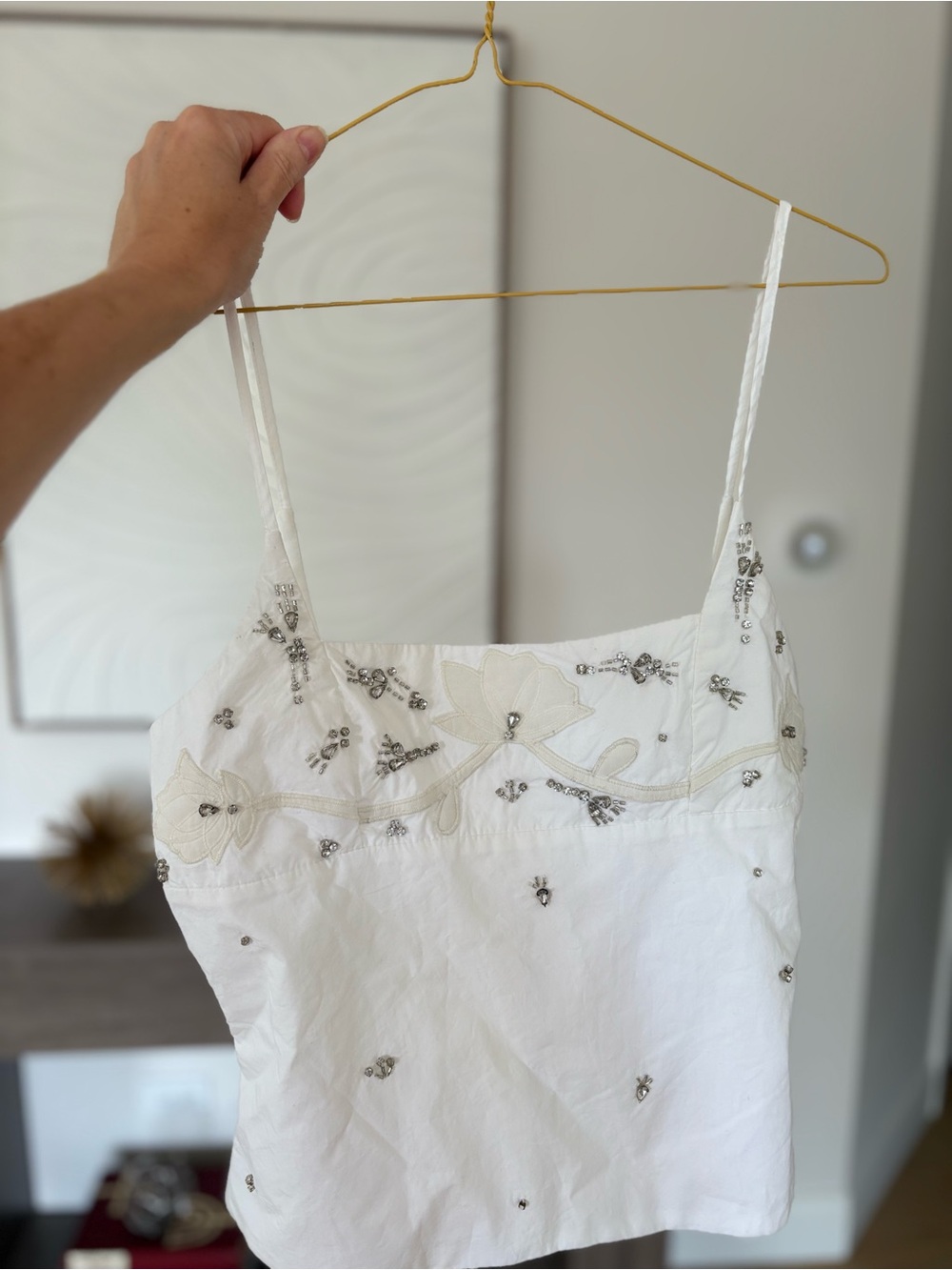 ZARA -!White Embellished Floral Camisole Tank Top size M